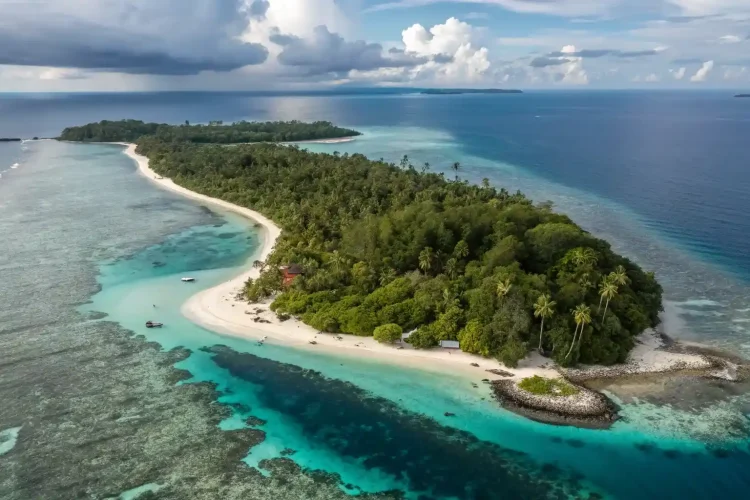 The tropical island of Mentawai with white sand beaches